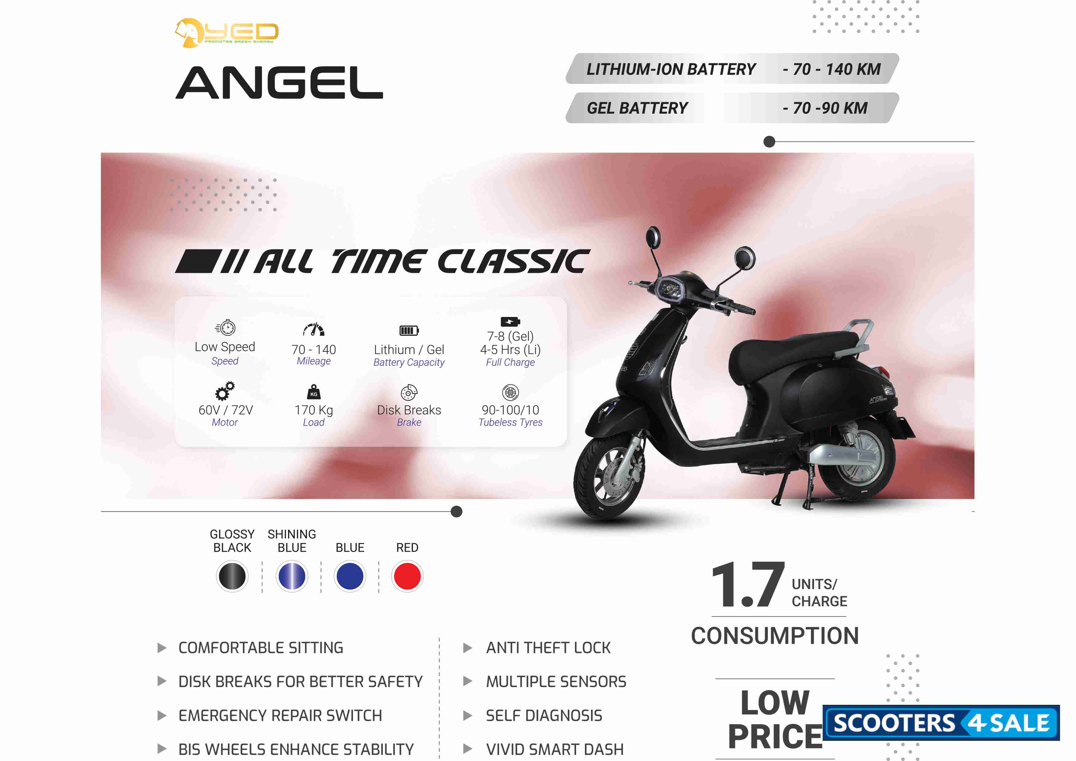 Yed Electric Angel Electric Scooter price, mileage, colours, photos ...